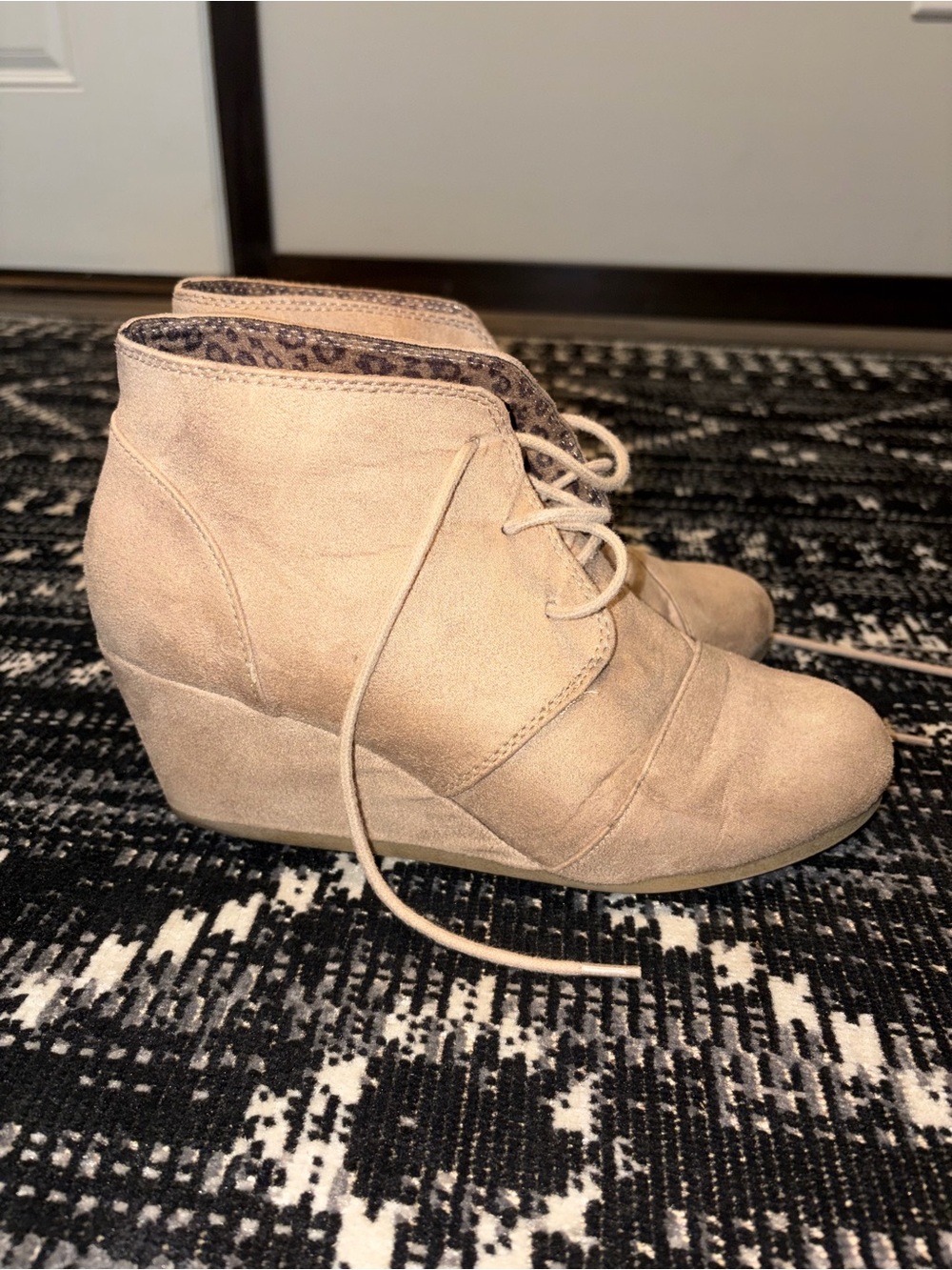 Cityclassified Taupe Suede Lace-Up Wedge Booties